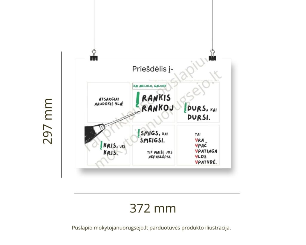Lietuvių kalbos rašybos taisyklių DIDŽIŲJŲ PLAKATŲ rinkinys (14 vnt.)