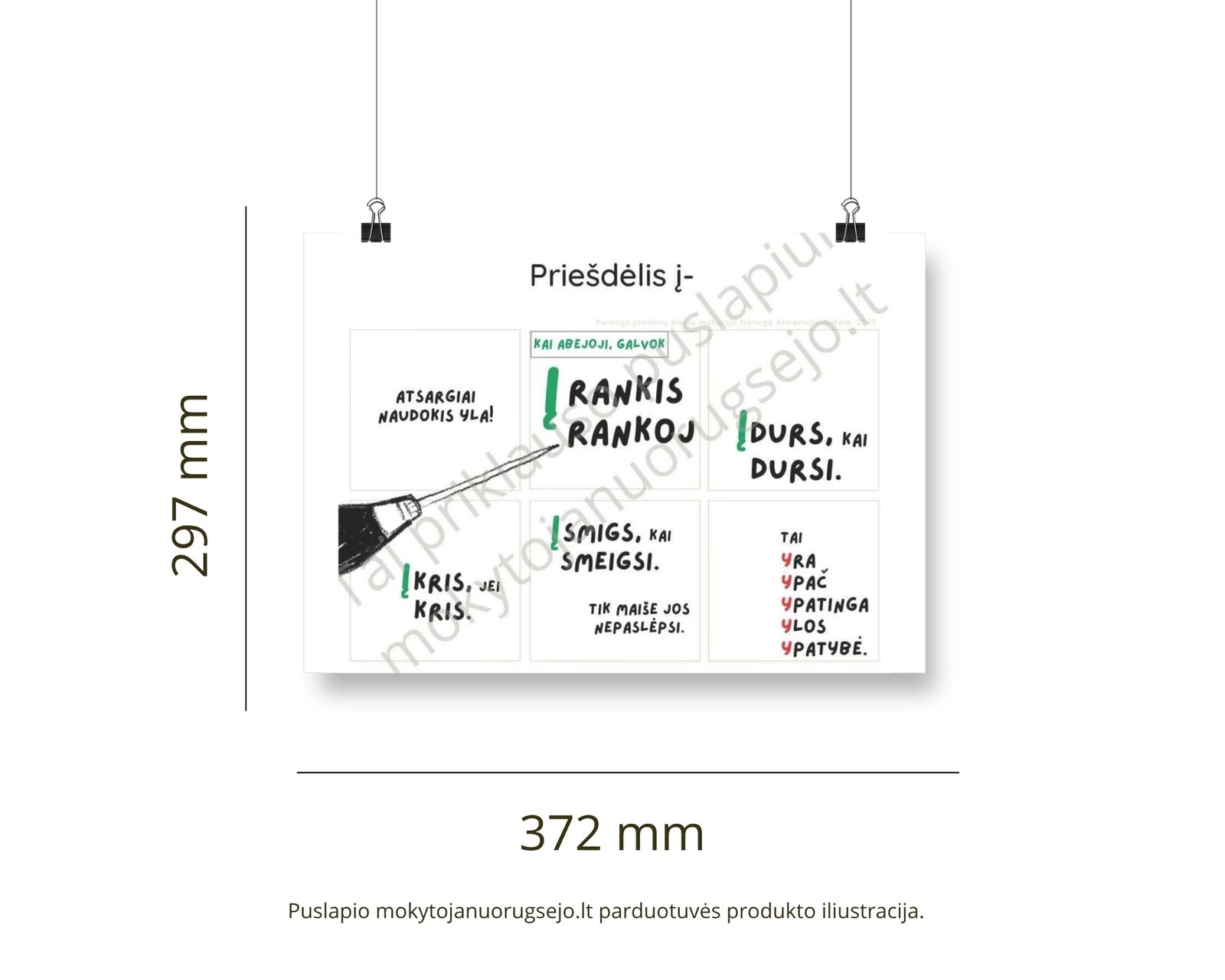 Lietuvių kalbos rašybos taisyklių DIDŽIŲJŲ PLAKATŲ rinkinys (14 vnt.) - Image 13