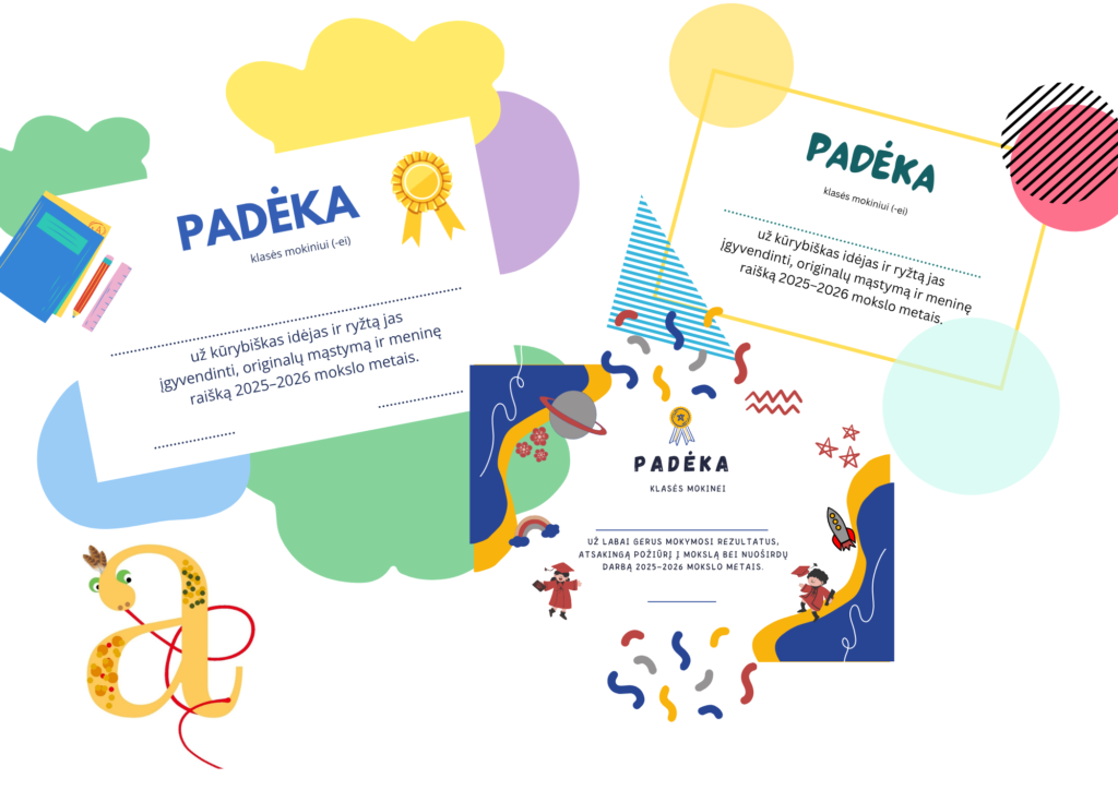 Mokslo metų baigimo padėkų šablonai 2025–2026 m. m. | PDF paruoštukas