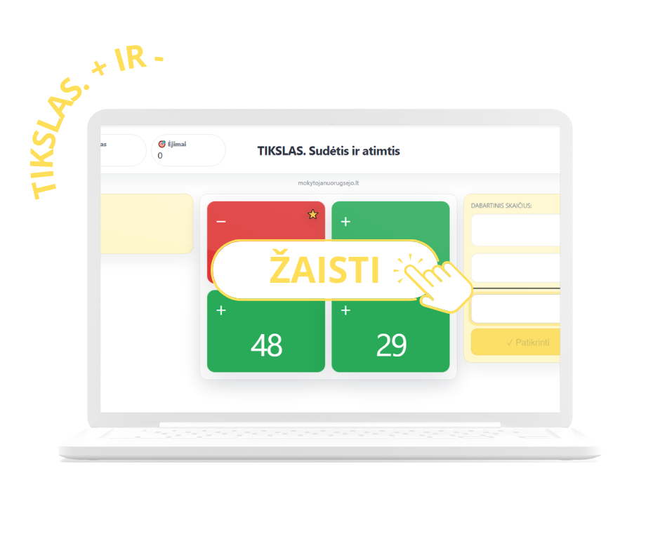 sudėties ir atimties stulpeliu matematinis žaidimas mokomieji žaidimai pradinukams