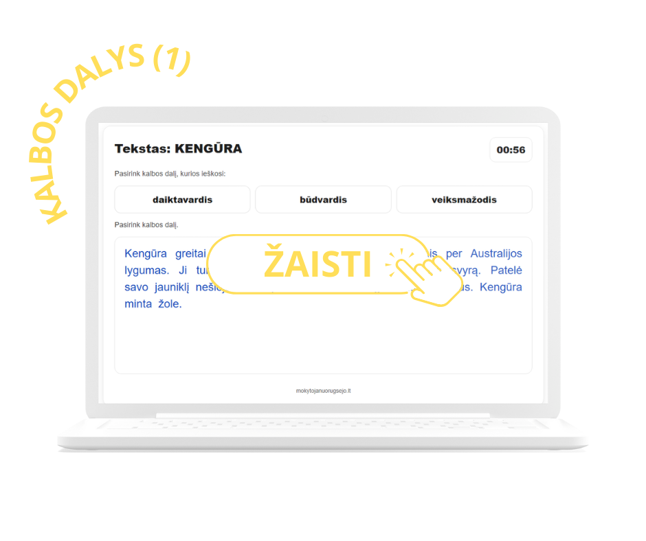 kalbos dalys tekste lietuvių kalbos žaidimas mokomieji žaidimai pradinukams