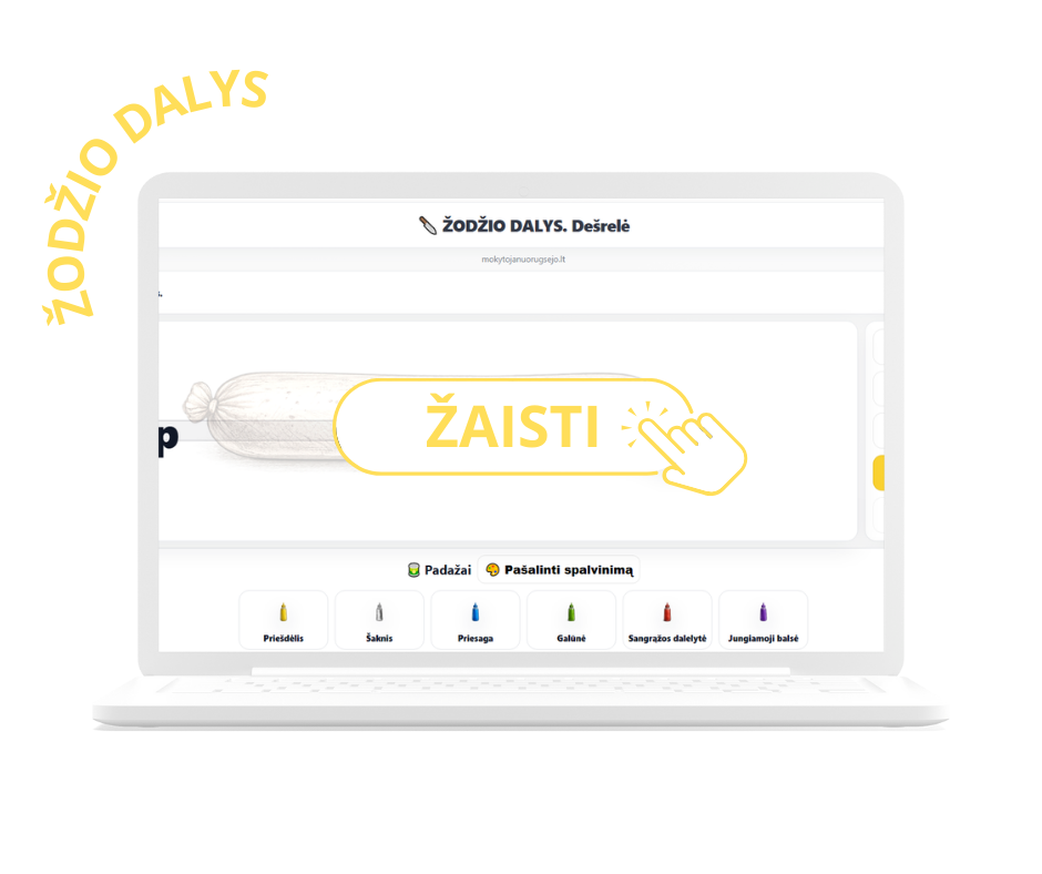 žodžio dalys lietuvių kalbos žaidimas mokomieji žaidimai pradinukams