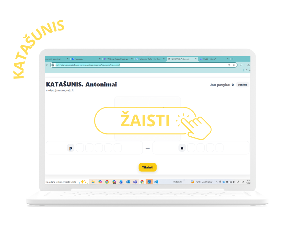 antonimai lietuvių kalbos žaidimas mokomieji žaidimai pradinukams