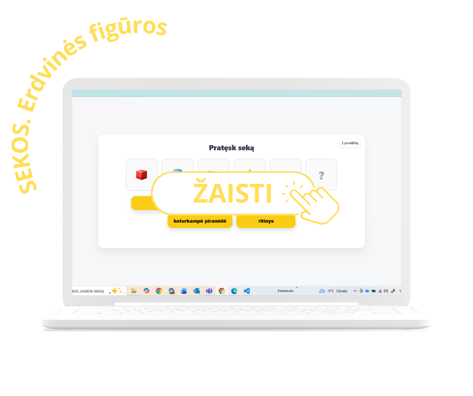 sekos erdvinės figūros matematinis žaidimas mokomieji žaidimai pradinukams