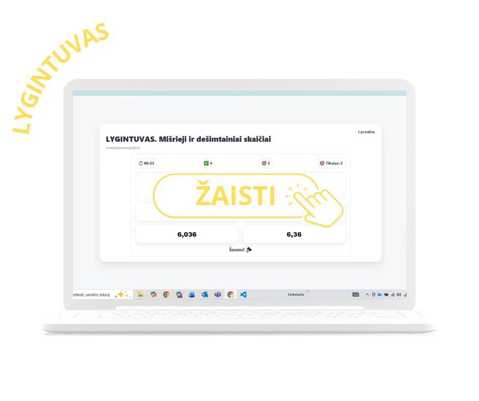 mišrusis skaičius dešimtainis skaičius matematinis žaidimas mokomieji žaidimai 