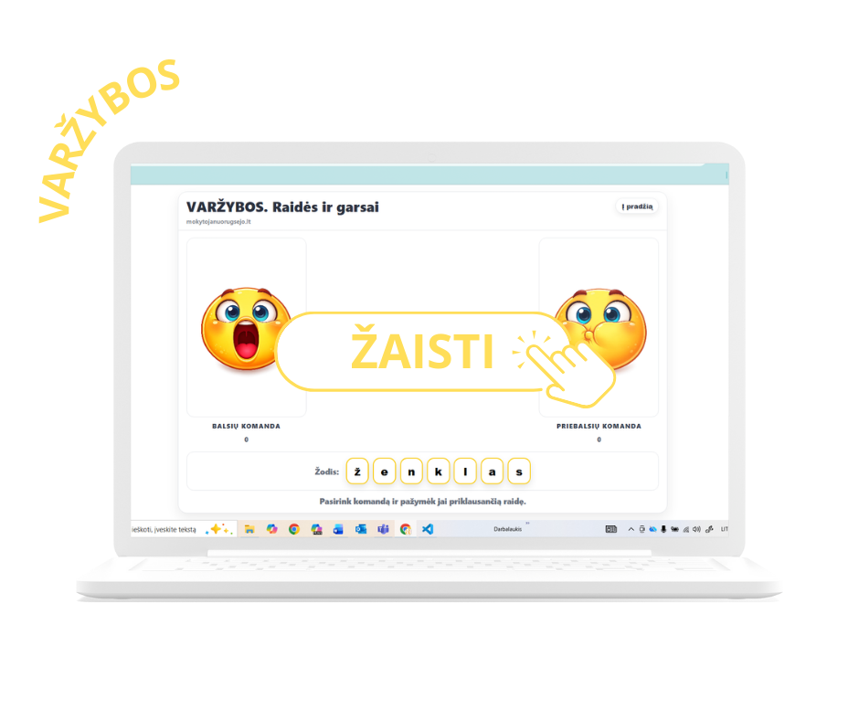 lietuvių kalbos garsai ir raidės balsės priebalsės dvibalsiai dvigarsiai žaidimai pradinukams